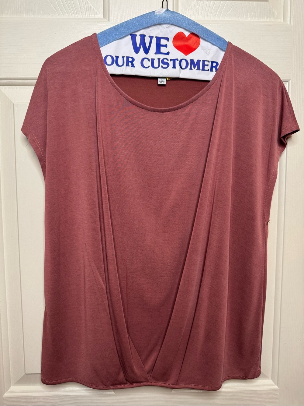 Green Envelope Los Angeles Dusty Rose Solid Jersey Draped Front Top Round Neck L